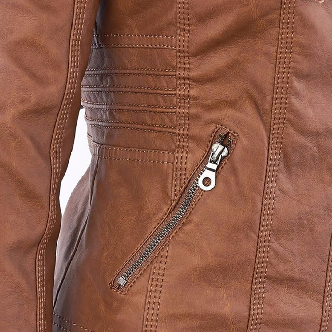Loraine | Waterproof Hooded Faux Leather Jacket