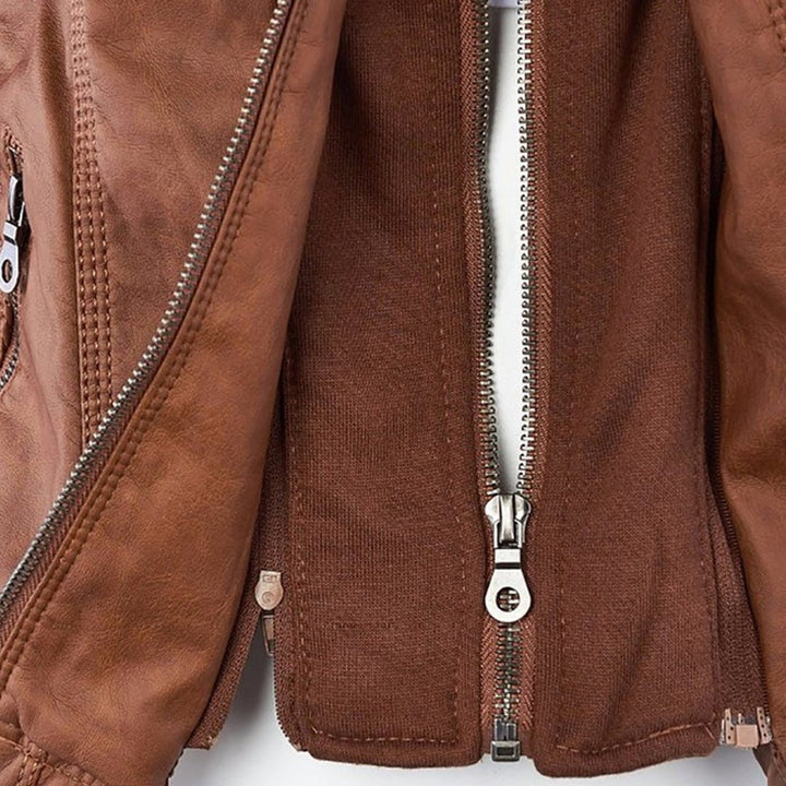 Loraine | Waterproof Hooded Faux Leather Jacket