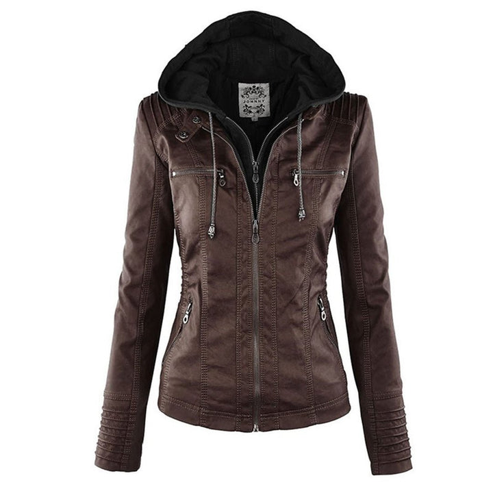 Loraine | Waterproof Hooded Faux Leather Jacket