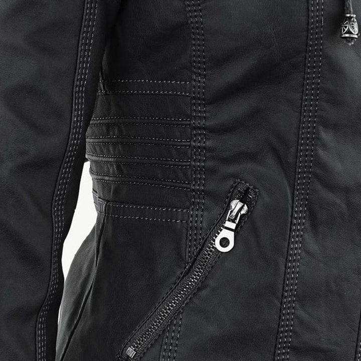 Loraine | Waterproof Hooded Faux Leather Jacket