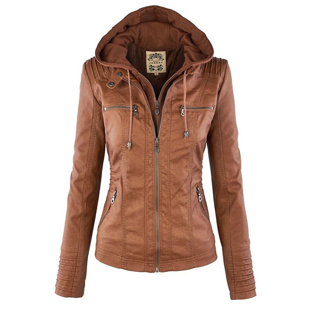 Loraine | Waterproof Hooded Faux Leather Jacket