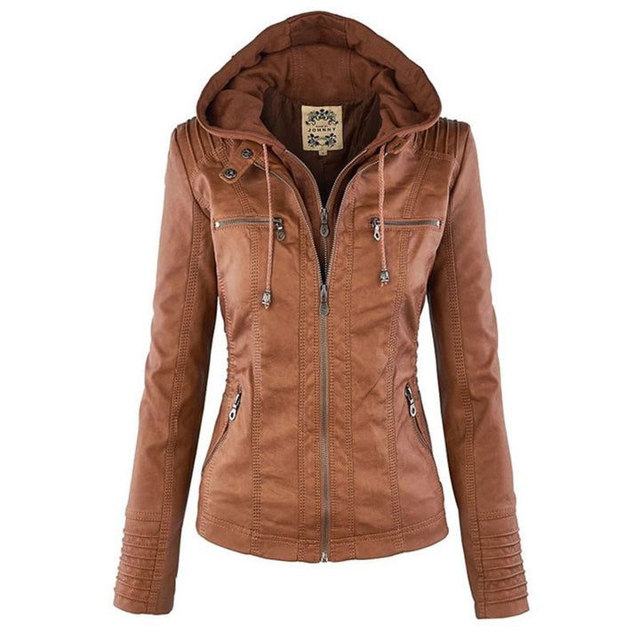 Loraine | Waterproof Hooded Faux Leather Jacket