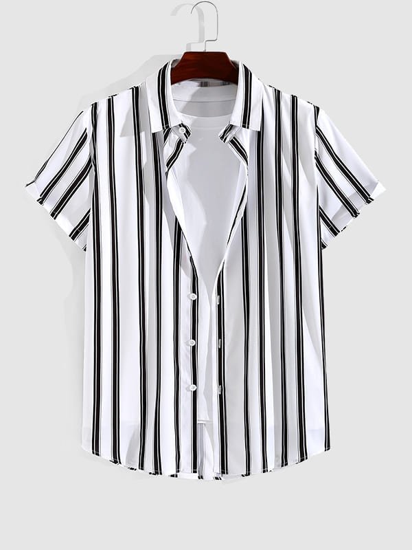 River | Men's Casual Printed Striped Street Style Short Sleeve Shirt