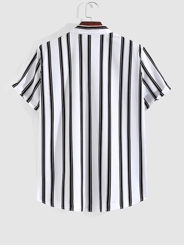River | Men's Casual Printed Striped Street Style Short Sleeve Shirt