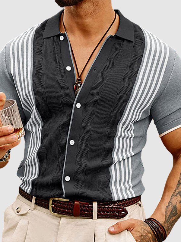 Roswell | Men's Color Block Striped Casual Knit Polo Shirt