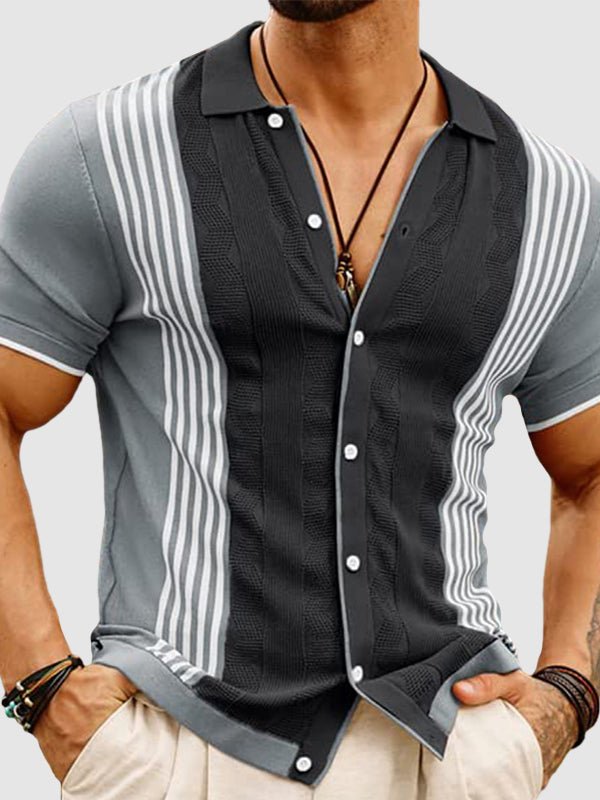 Roswell | Men's Color Block Striped Casual Knit Polo Shirt