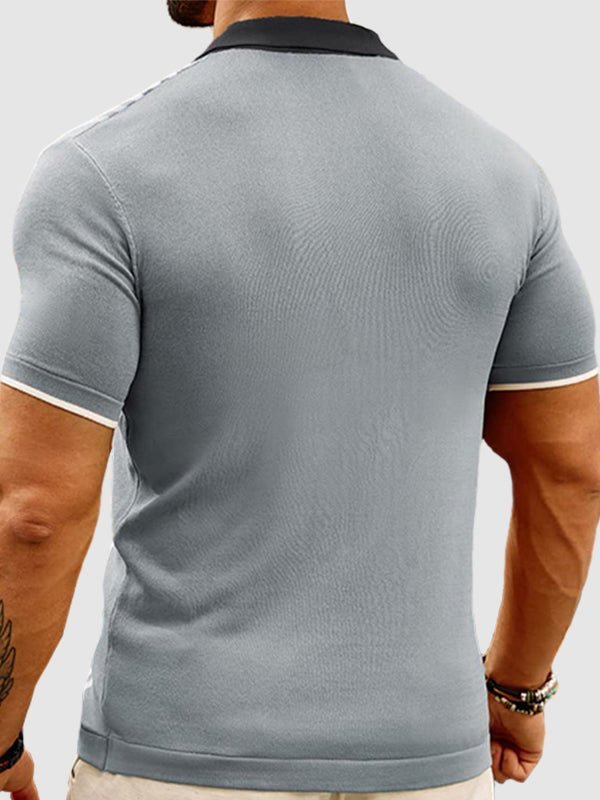 Roswell | Men's Color Block Striped Casual Knit Polo Shirt