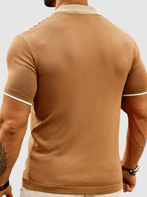 Roswell | Men's Color Block Striped Casual Knit Polo Shirt