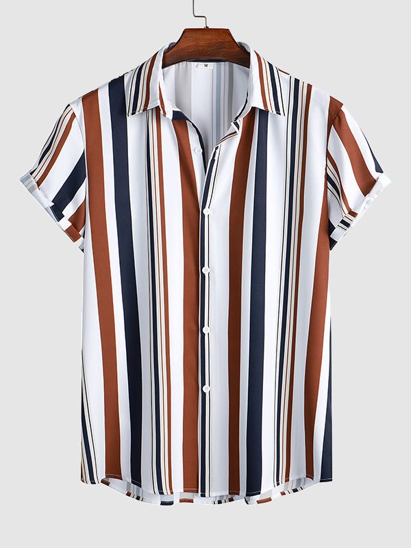Beau | Men's Colorful Striped Print Casual Short Sleeve Shirt
