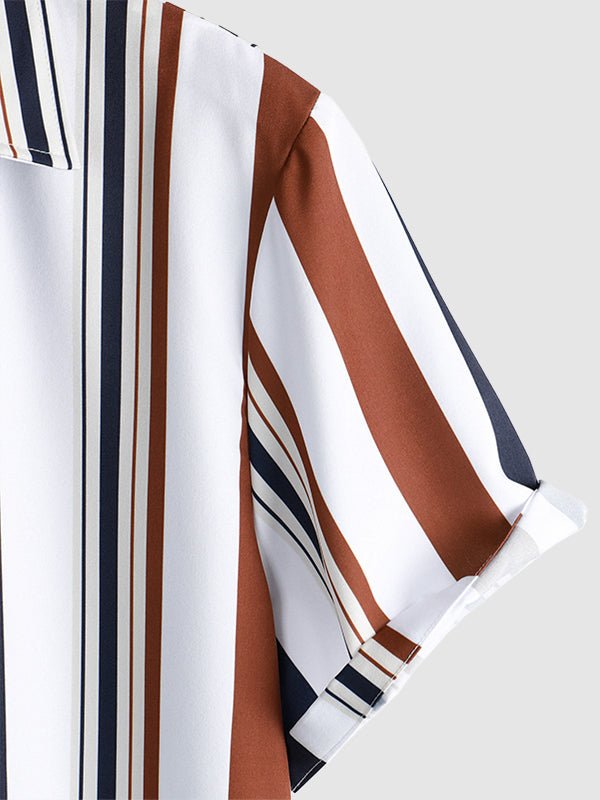 Beau | Men's Colorful Striped Print Casual Short Sleeve Shirt