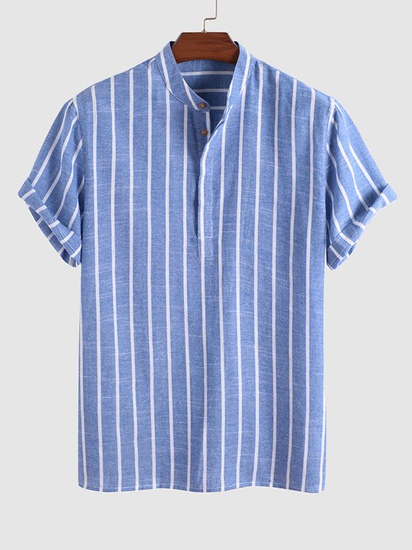 Joel | Men's Striped Mandarin Collar Half Button Shirt  Casual Shorts Set