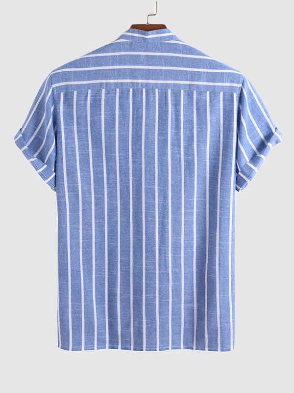 Joel | Men's Striped Mandarin Collar Half Button Shirt  Casual Shorts Set