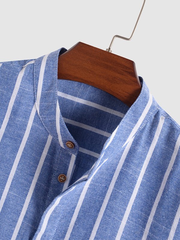 Joel | Men's Striped Mandarin Collar Half Button Shirt  Casual Shorts Set