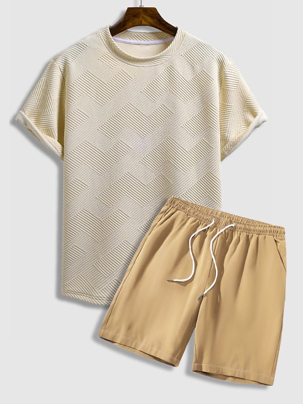 Jesse | Men's geometric jacquard round neck short-sleeved T-shirt casual shorts set