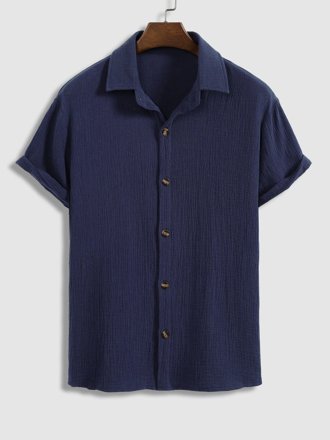 Jay | Men's pleated textured solid color short sleeve set