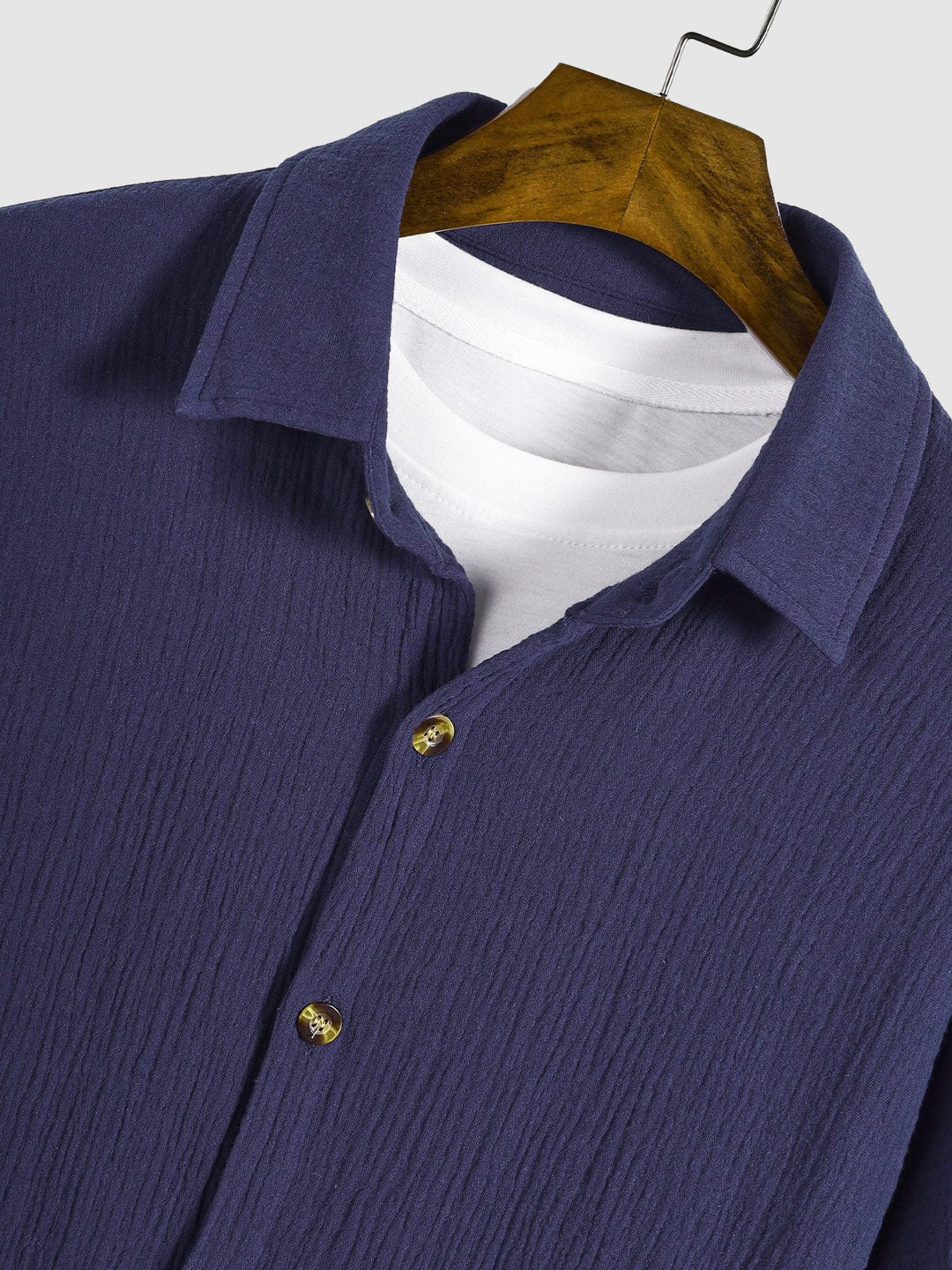 Jay | Men's pleated textured solid color short sleeve set