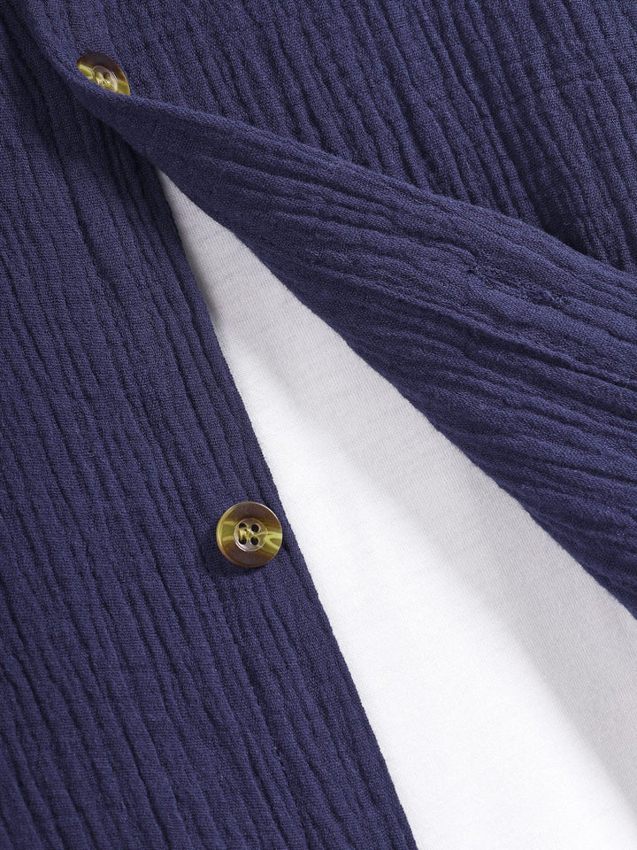 Jay | Men's pleated textured solid color short sleeve set