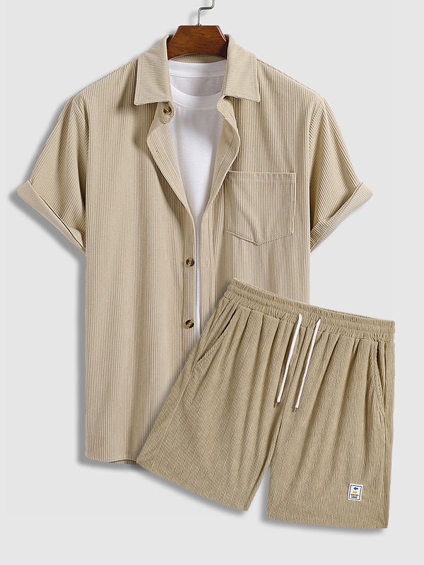 Cody | Men's Retro Corduroy Casual Short Sleeve Shirt Shorts Set