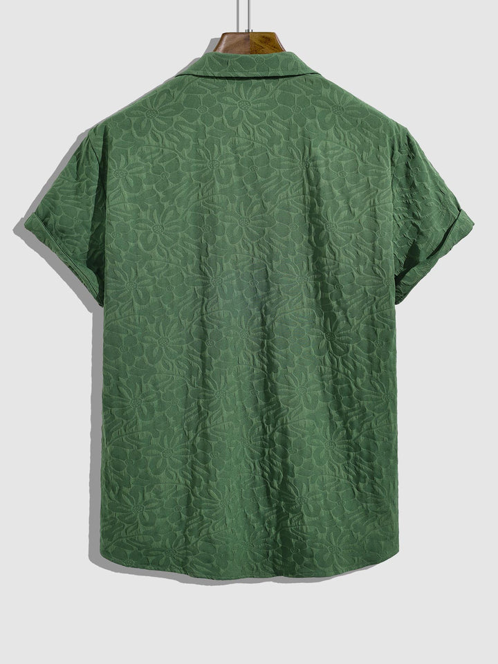 Radleigh | Men's retro textured Cuban collar solid color short-sleeved shirt