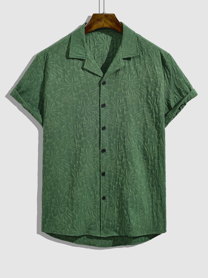 Radleigh | Men's retro textured Cuban collar solid color short-sleeved shirt