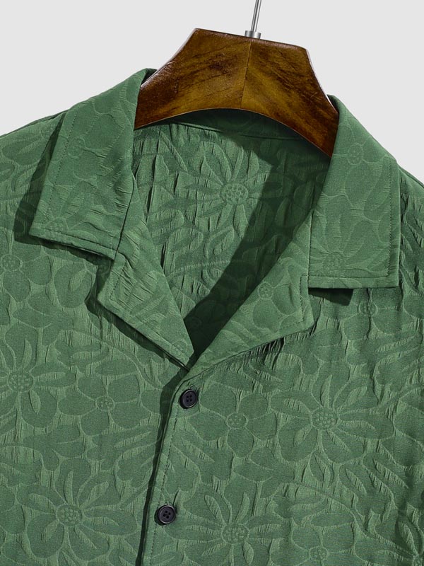 Radleigh | Men's retro textured Cuban collar solid color short-sleeved shirt