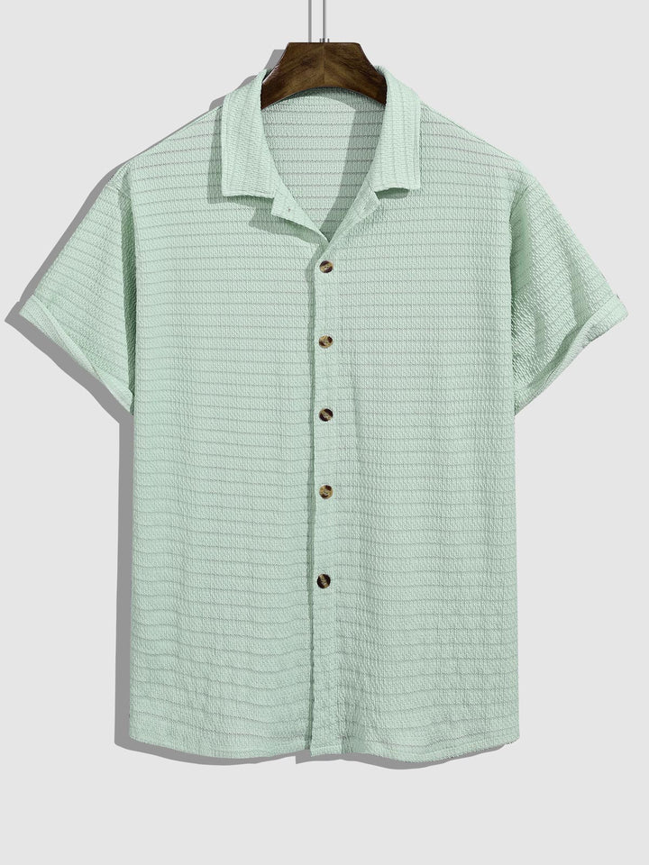 Thunder | Men's seersucker texture solid color lapel short-sleeved shirt