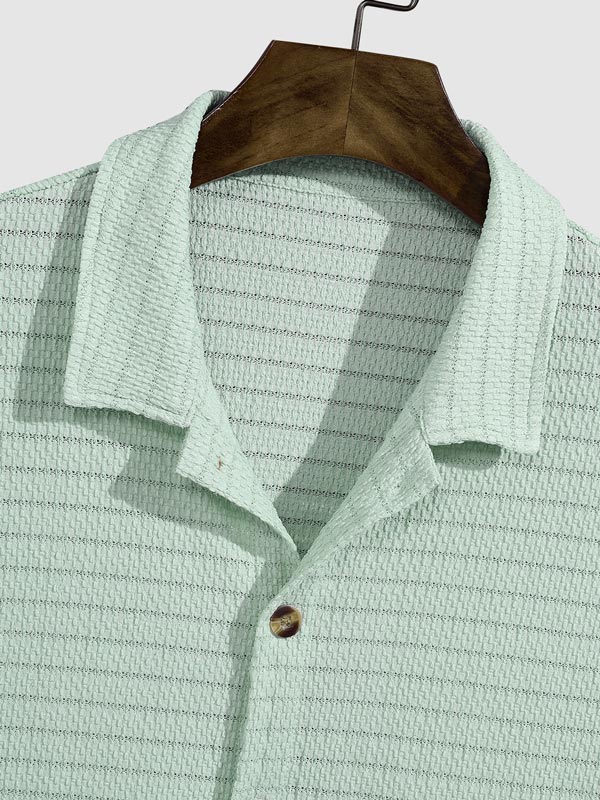 Thunder | Men's seersucker texture solid color lapel short-sleeved shirt