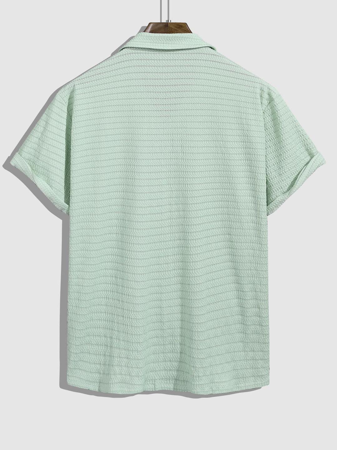 Thunder | Men's seersucker texture solid color lapel short-sleeved shirt