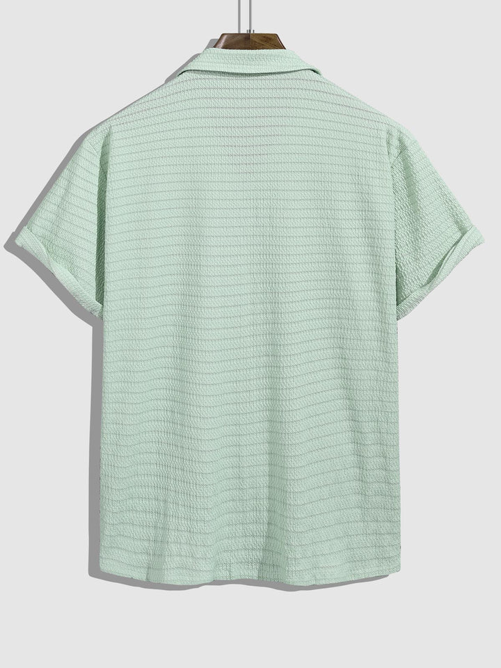 Thunder | Men's seersucker texture solid color lapel short-sleeved shirt