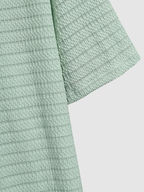 Thunder | Men's seersucker texture solid color lapel short-sleeved shirt