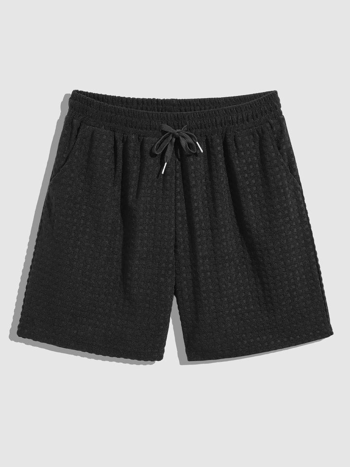 Eren | Men's Terry Cloth Plaid Color Block Cuban Collar Shirt Casual Shorts Set