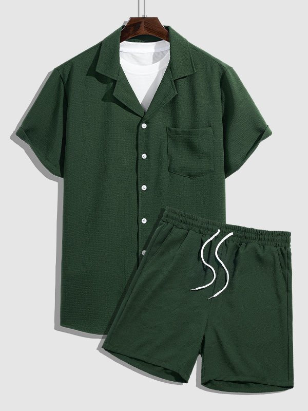 Toby | Men's textured Cuban collar shirt casual shorts set