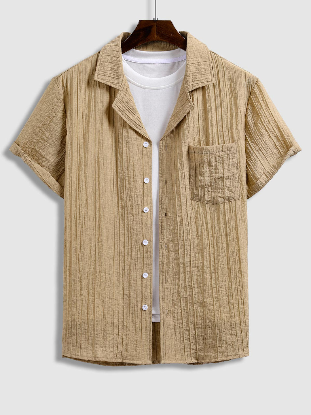 Kane | Men's Textured Cuban Collar Shirt Casual Shorts Set