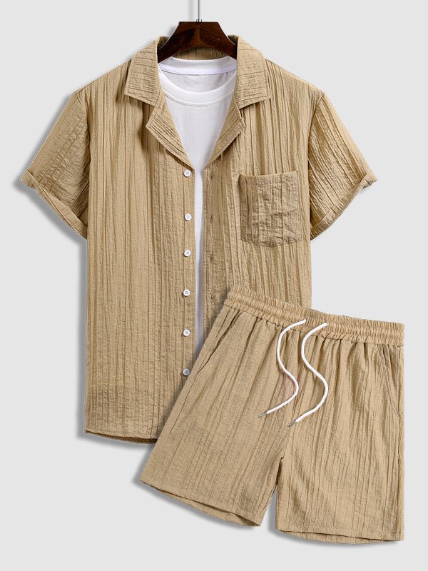 Kane | Men's Textured Cuban Collar Shirt Casual Shorts Set
