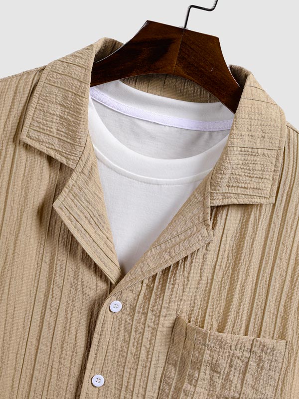 Kane | Men's Textured Cuban Collar Shirt Casual Shorts Set