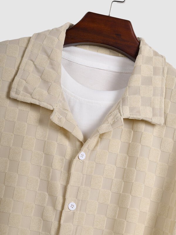 Robin | Men's textured plaid terry casual long-sleeved shirt and corduroy pants set