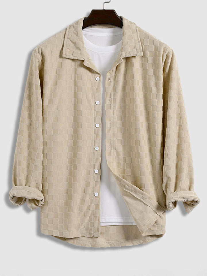 Robin | Men's textured plaid terry casual long-sleeved shirt and corduroy pants set