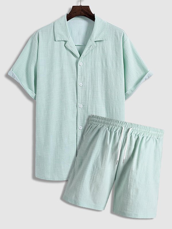 Blake | Men's textured short-sleeved shirt casual shorts solid color set