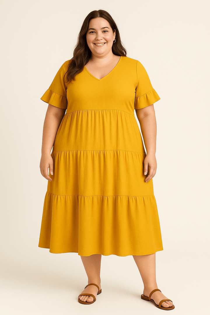 Camille | Elegant V-Neck Tummy Covering Dress