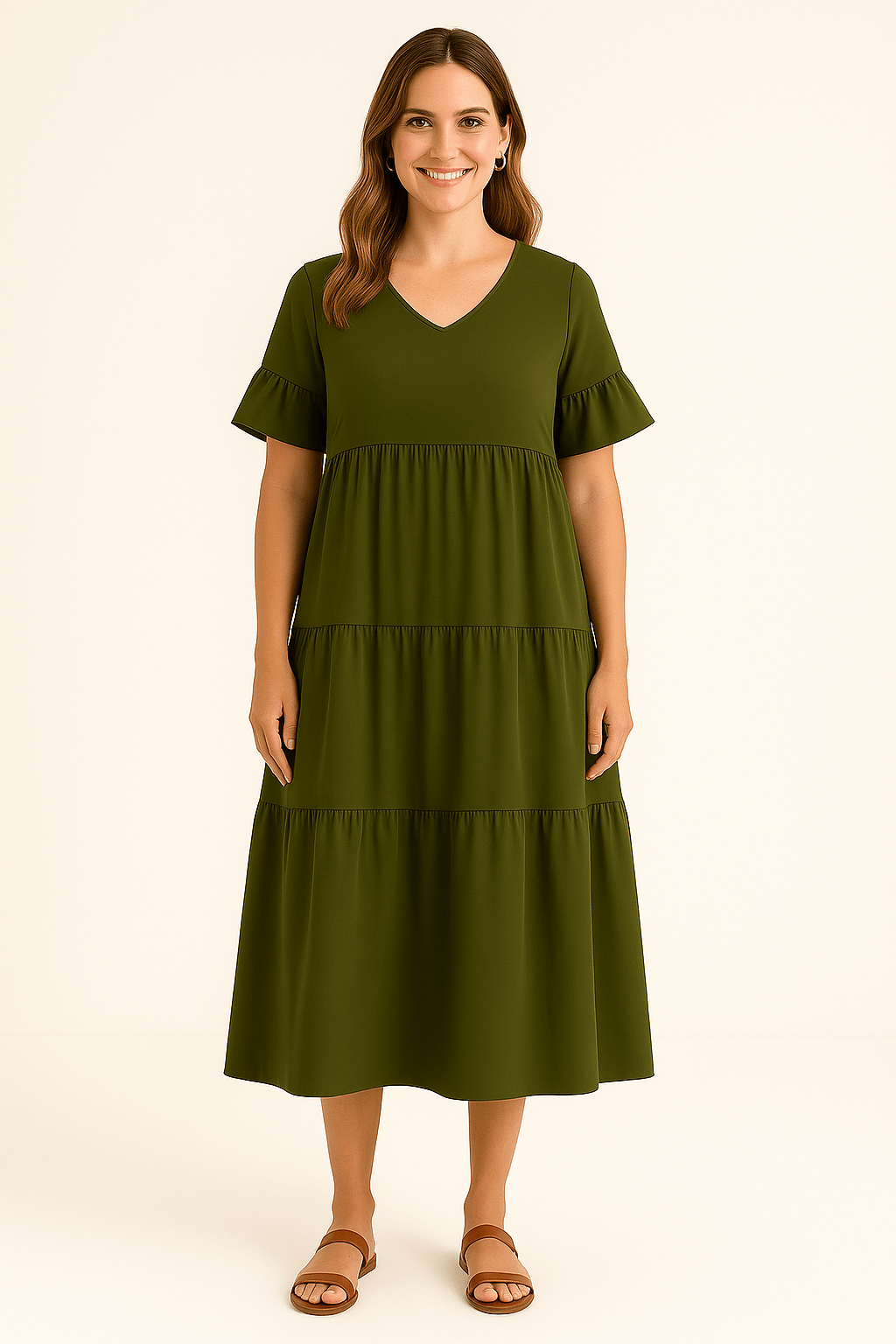 Camille | Elegant V-Neck Tummy Covering Dress