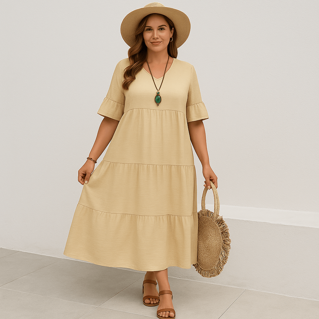 Camille | Elegant V-Neck Tummy Covering Dress