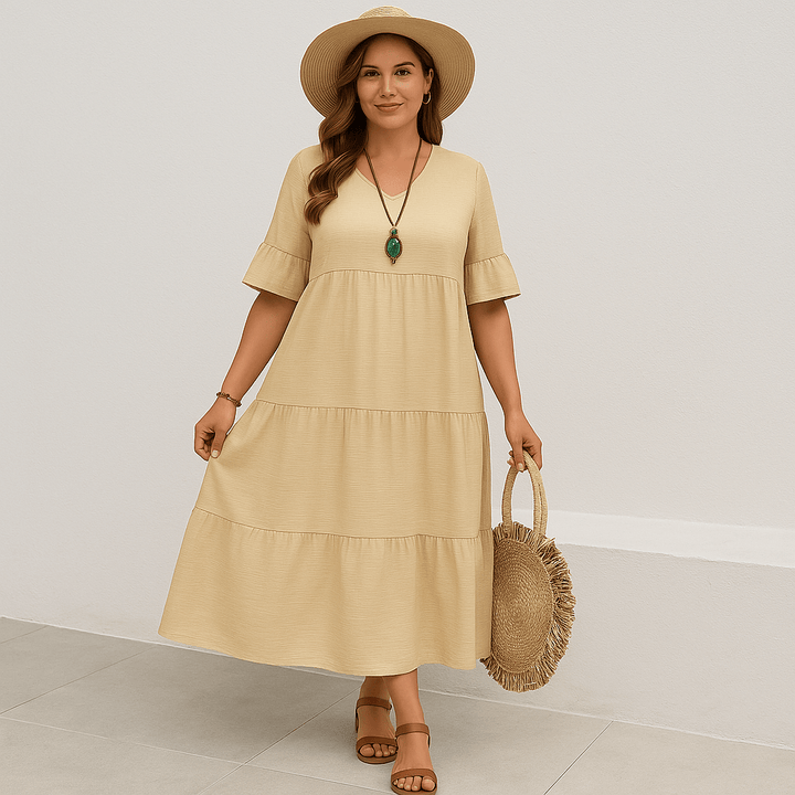 Camille | Elegant V-Neck Tummy Covering Dress