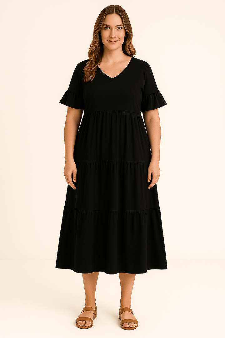 Camille | Elegant V-Neck Tummy Covering Dress