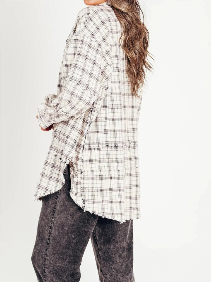 Sierra | Women's Raw Edge Oversized Shirt - Jacket With Pockets