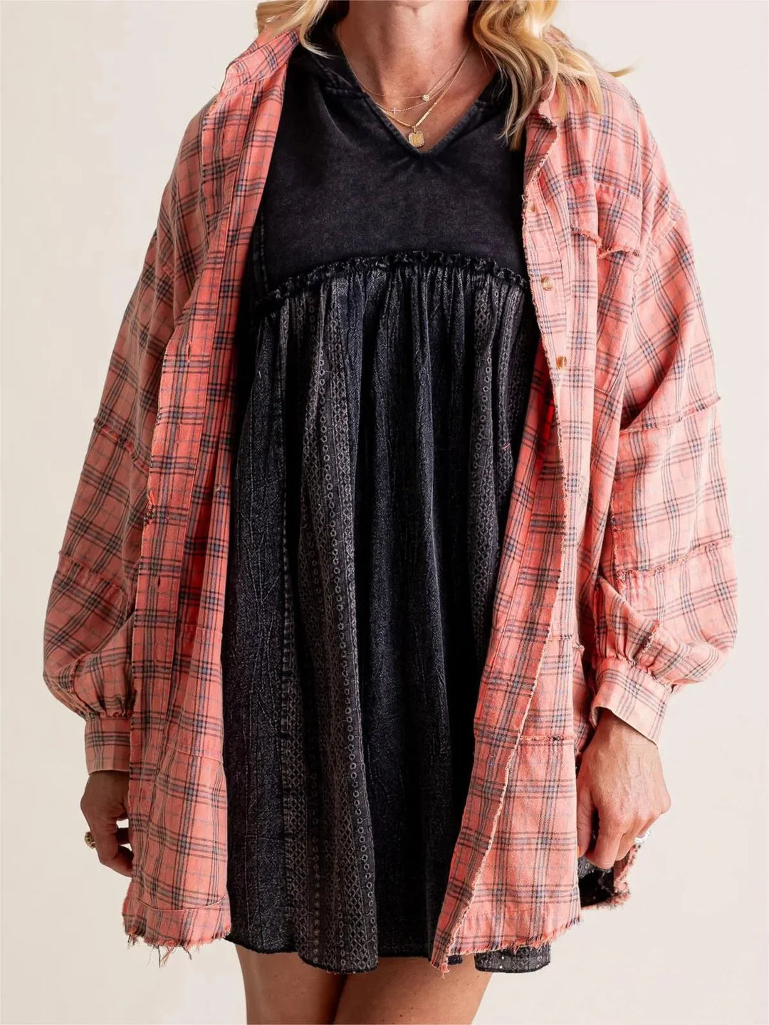 Sierra | Women's Raw Edge Oversized Shirt - Jacket With Pockets