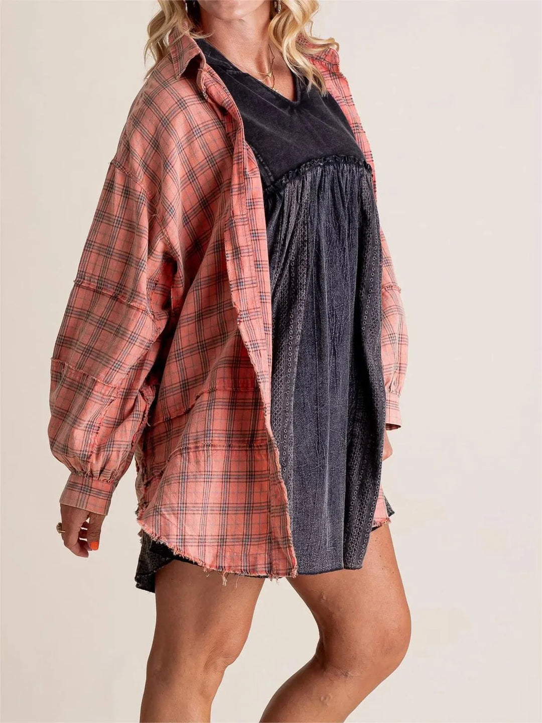 Sierra | Women's Raw Edge Oversized Shirt - Jacket With Pockets