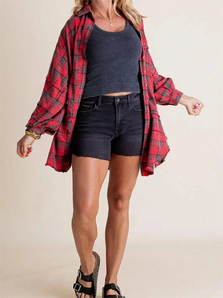 Sierra | Women's Raw Edge Oversized Shirt - Jacket With Pockets