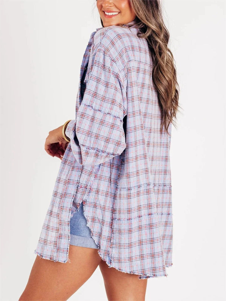 Sierra | Women's Raw Edge Oversized Shirt - Jacket With Pockets