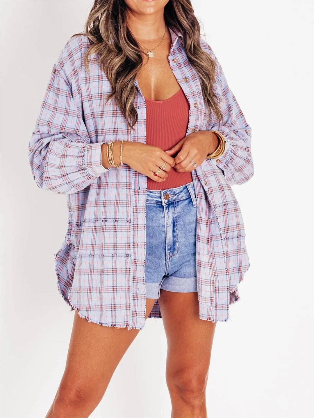 Sierra | Women's Raw Edge Oversized Shirt - Jacket With Pockets