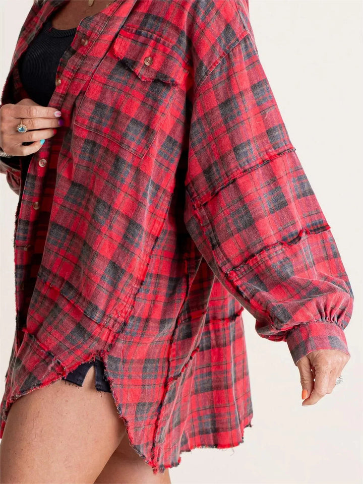 Sierra | Women's Raw Edge Oversized Shirt - Jacket With Pockets